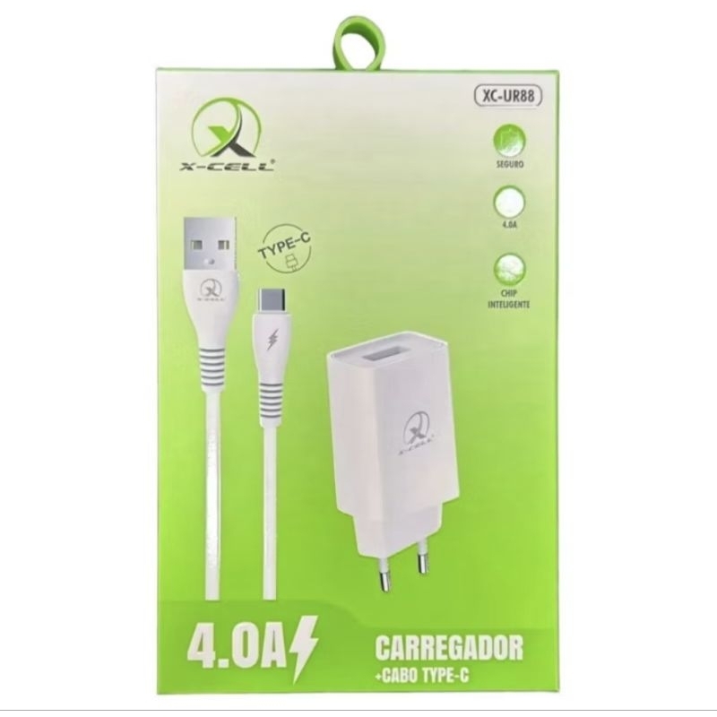 Carregador de Celular Tipo-c 100cm Turbo Branco X-CELL Carregador de Celular/ Type C e Carregador