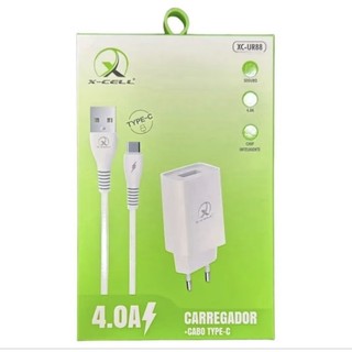 Carregador de Celular Tipo-c 100cm Turbo Branco X-CELL Carregador de Celular/ Type C e Carregador