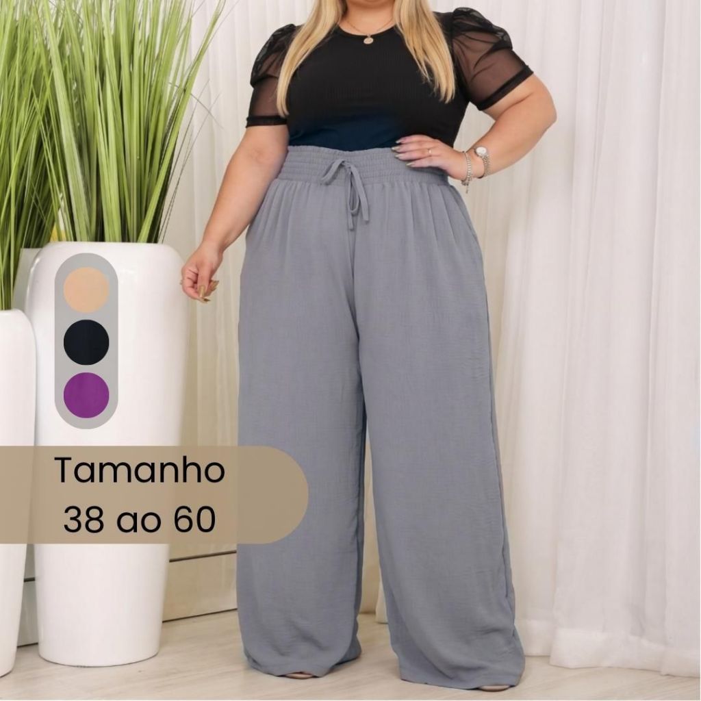 Calçca Feminina Pantalona Cós Alto Fluida LUXO