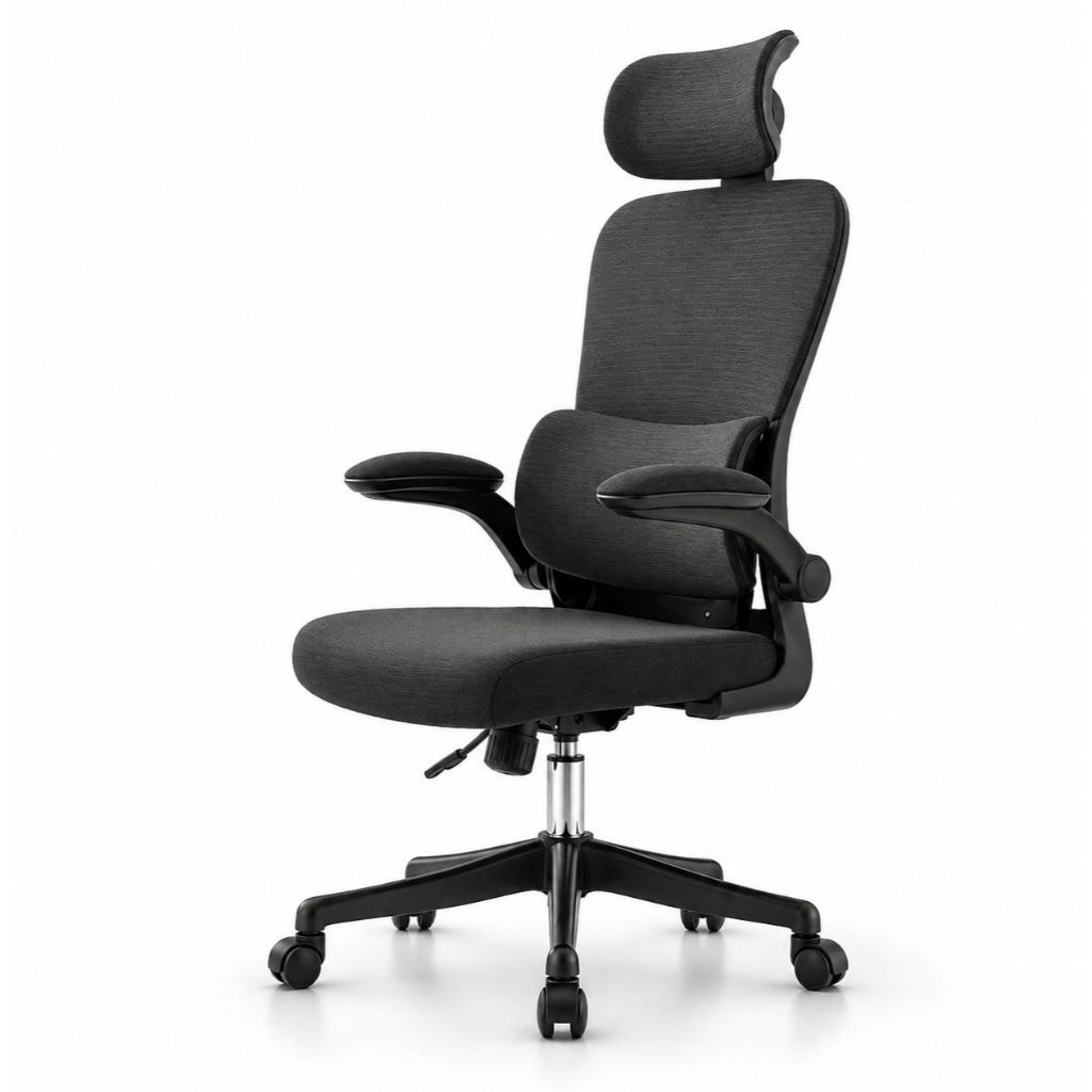 Cadeira Ergonômica Escritório com Braço Retrátil e Apoio Lombar Espuma Nova Mesh