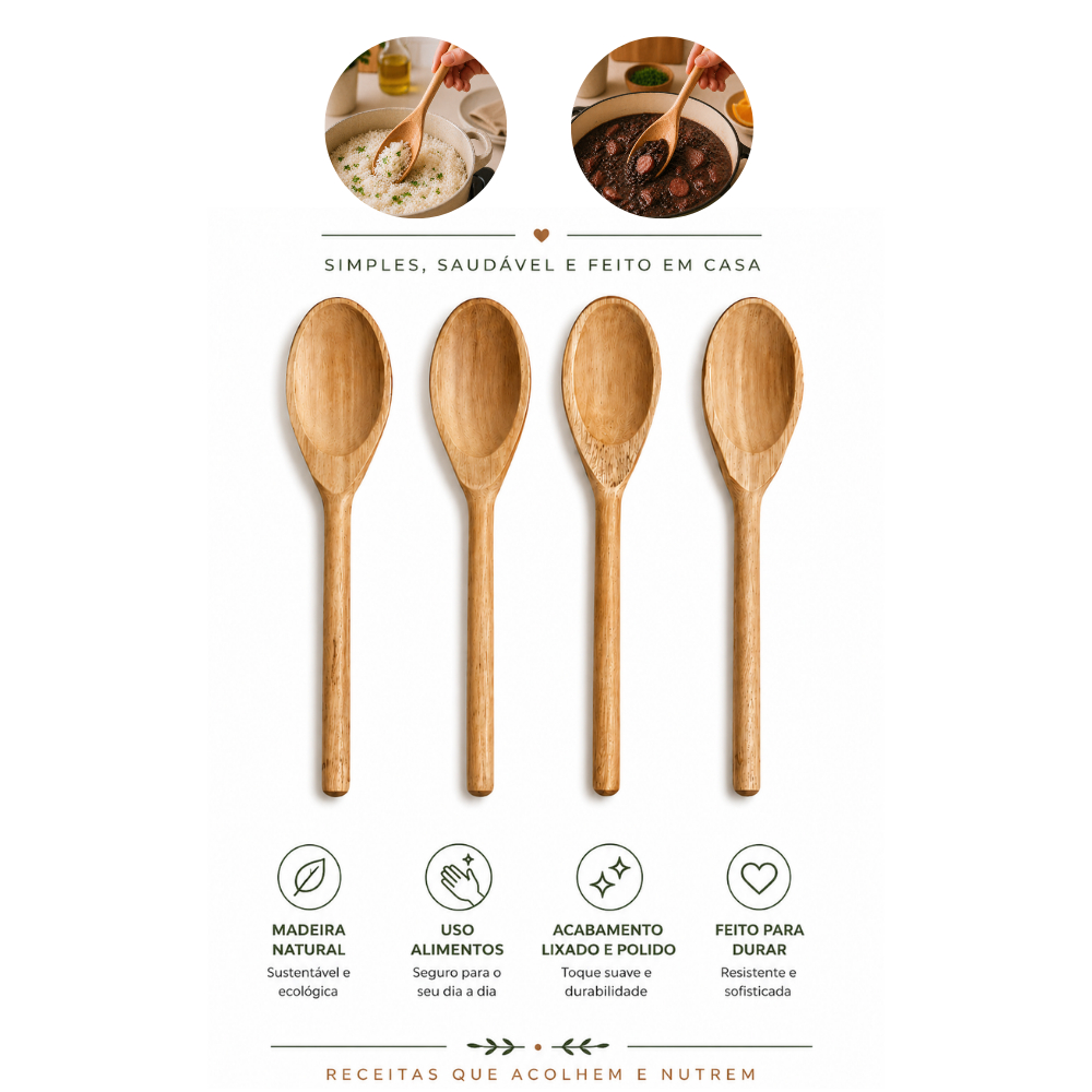 Kit Colher De Madeira Cozinha Casa Restaurante Utensílios Grande Utilidades Resistente Panela Bambu