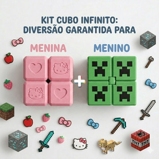 Kit Cubo Mágico Infitino Hello Kitty + Gamer - Fidget Toy Anti Estresse e Ansiedade | Presente Criativo - Festa Temática