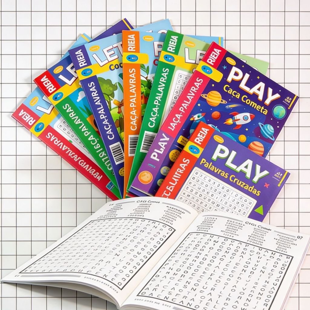 Kit com 15 Caça Palavras Letrão – Revistas Passatempos com Letras Grandes