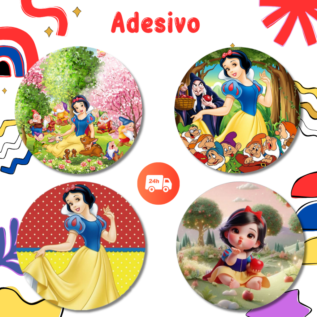 Kit de Etiquetas Adesivos  BRANCA DE NEVE Lembrancinha Decoração Festa Infantil Adesivo Aniversário