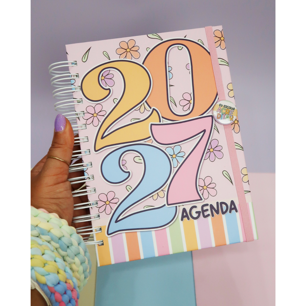 Agenda 2027 Personalizada Capa Dura Floral - Planejamento Diário e Organização Com Nome - Papelaria Premium