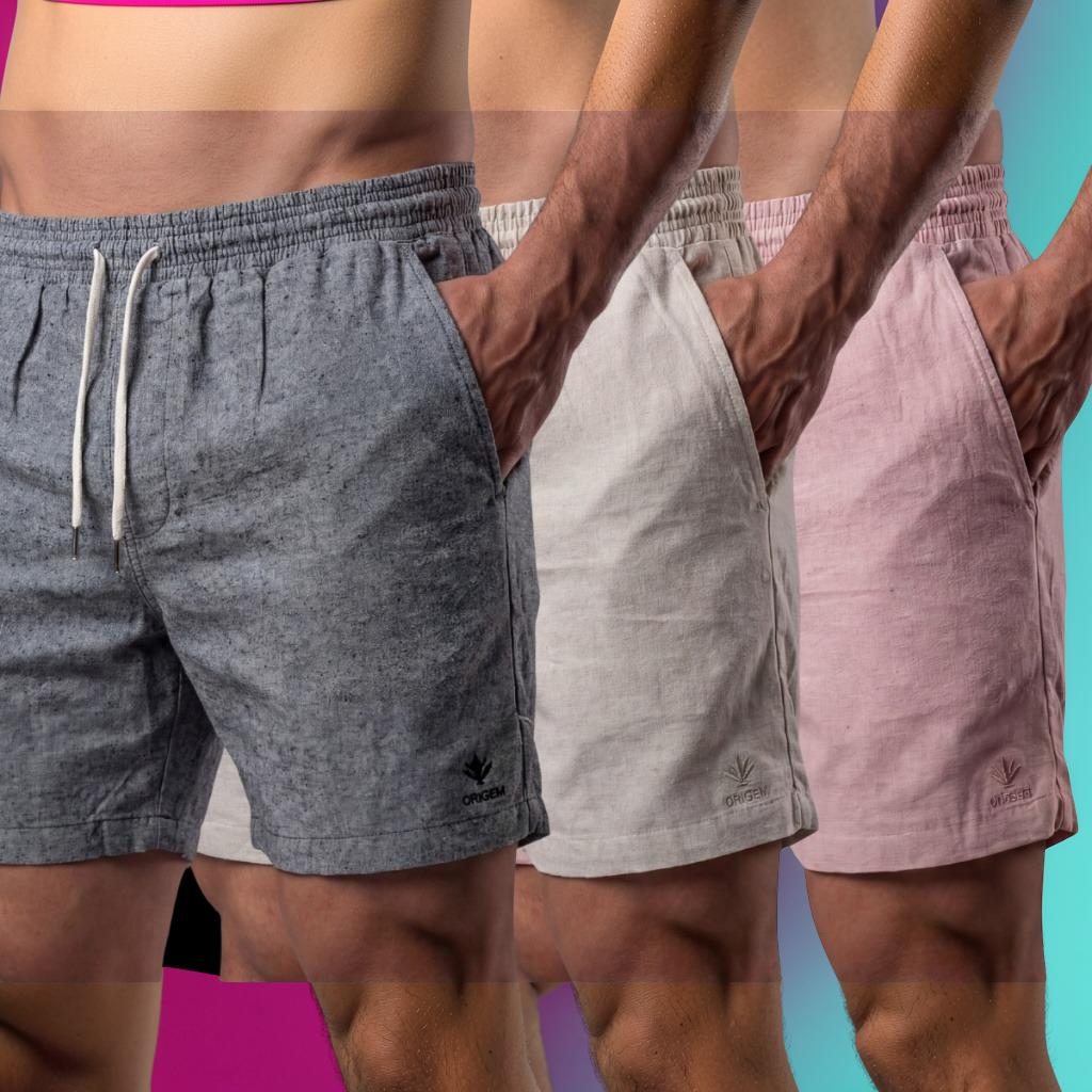 Kit com 3 Bermudas Masculinas em Linho com Elastano - Conforto e Elegância | Achadinhos da Nessa
