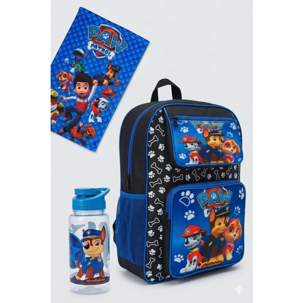 Kit Mochila Infantil Patrulha Canina Escolar Completo Squeeze Toalhinha Resistente Meninos