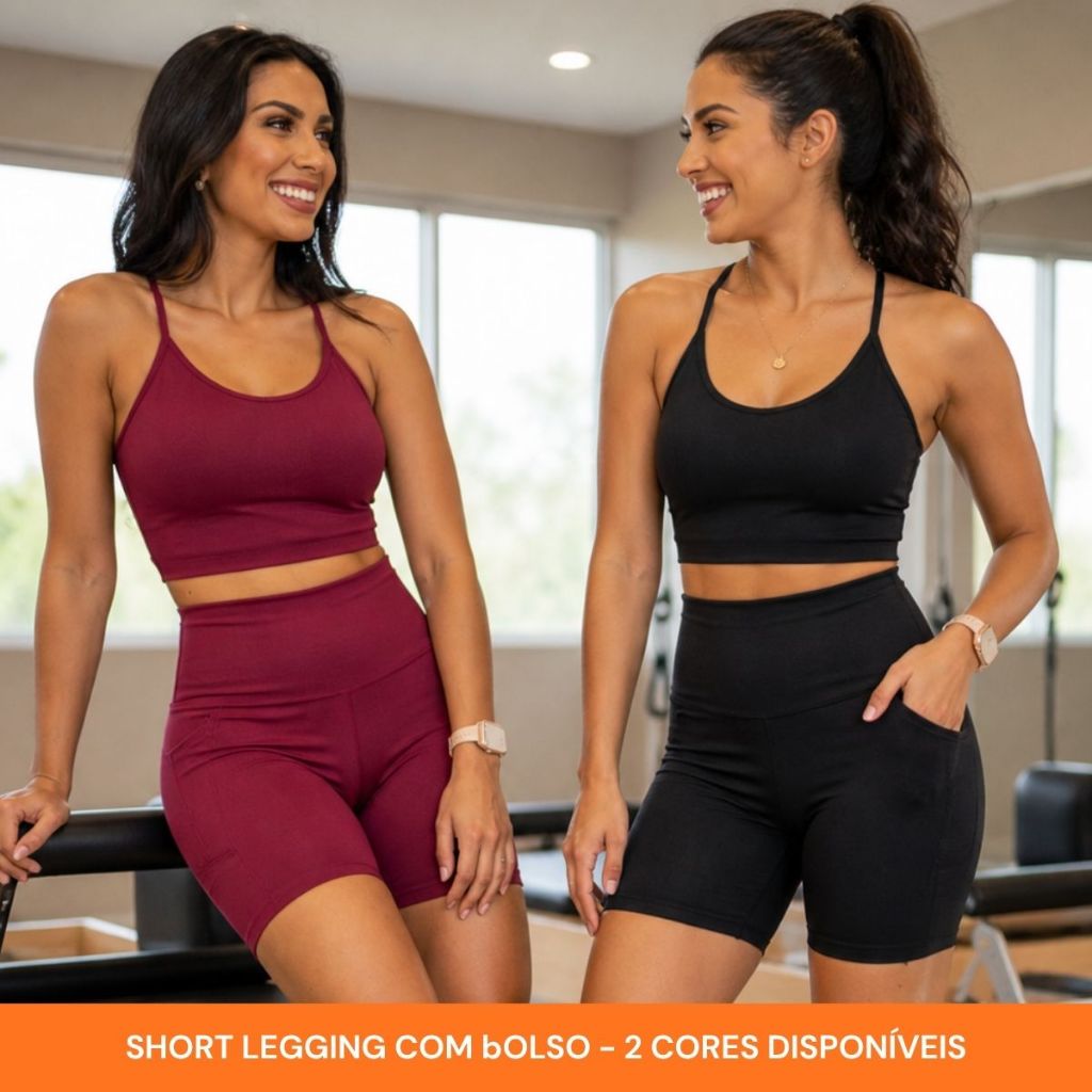 Short Legging Feminino Academia com Bolso Lateral Suplex Fitness Confortável Não Marca