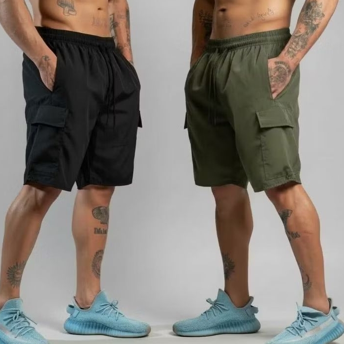 kit com duas bermuda cargo Tactel elastano shorts masculino bolso lateral streetwear academia praia sk8