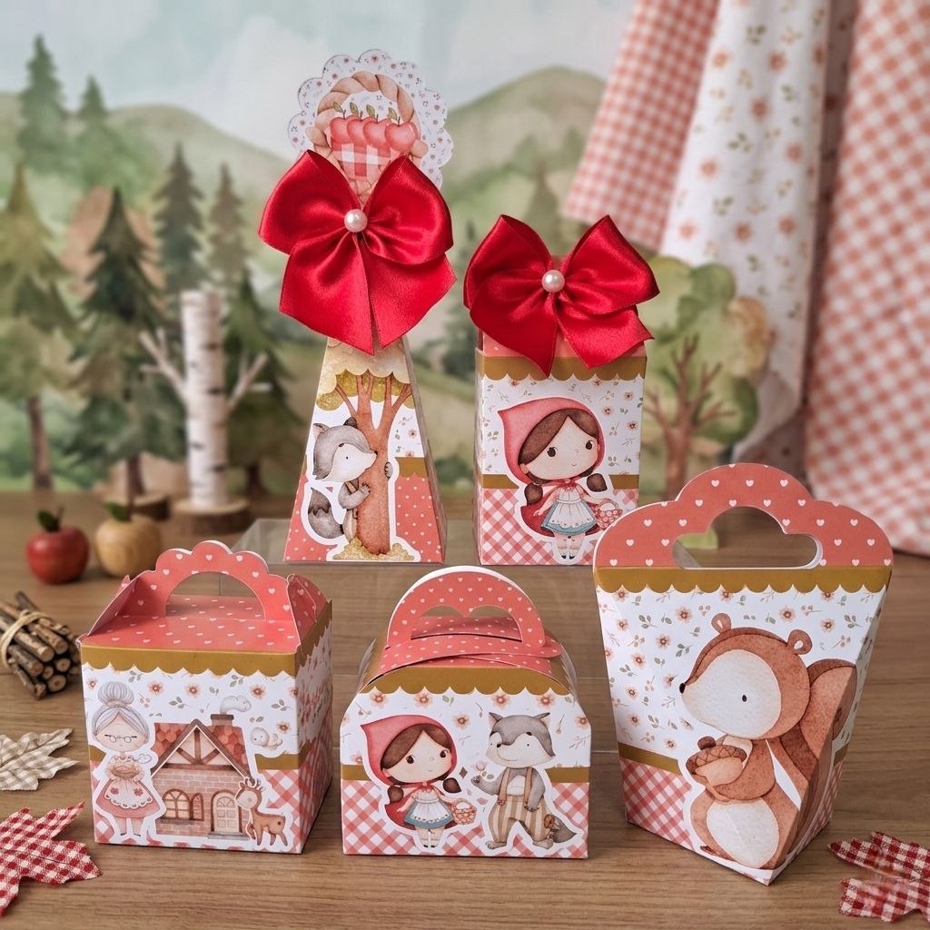 Kit Personalizados CHAPEUZINHO VERMELHO Pegue e Monte Caixinhas Lembrancinhas Festa Infantil Aniversário