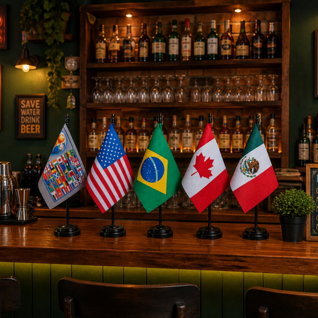 Kit 5 bandeirinhas de mesa decoração Copa do Mundo 2026