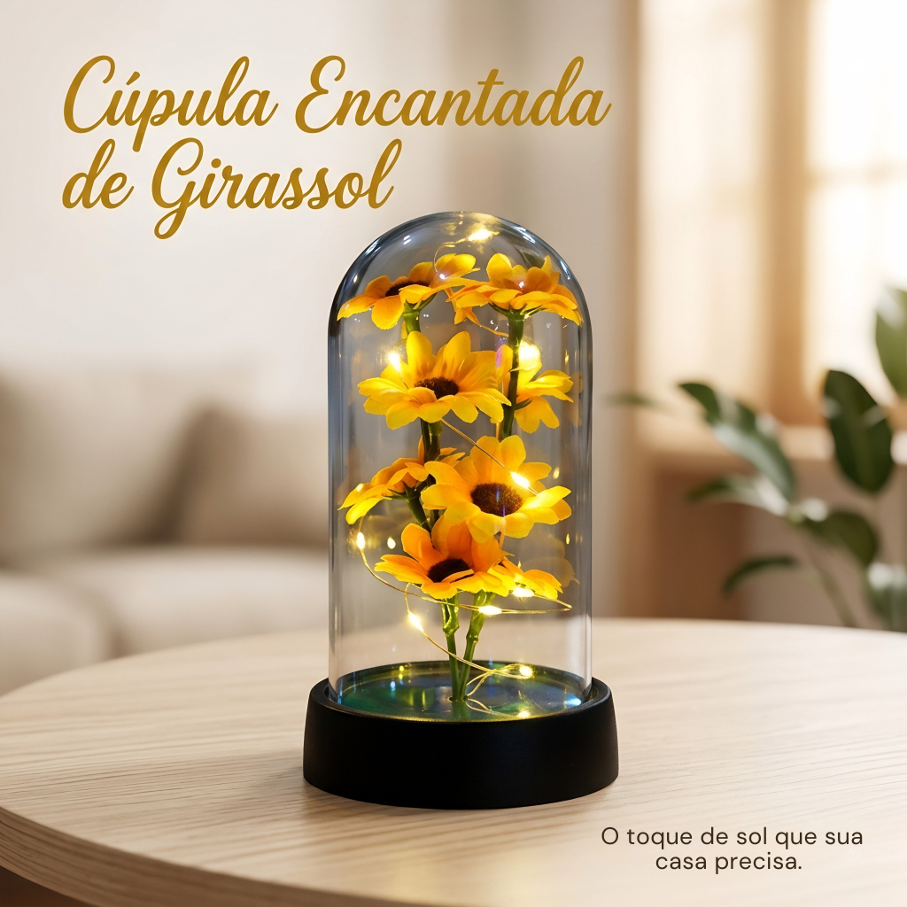 Luminária Girassol LED com Cúpula – Luz Noturna Decorativa para Quarto e Presente Romântico
