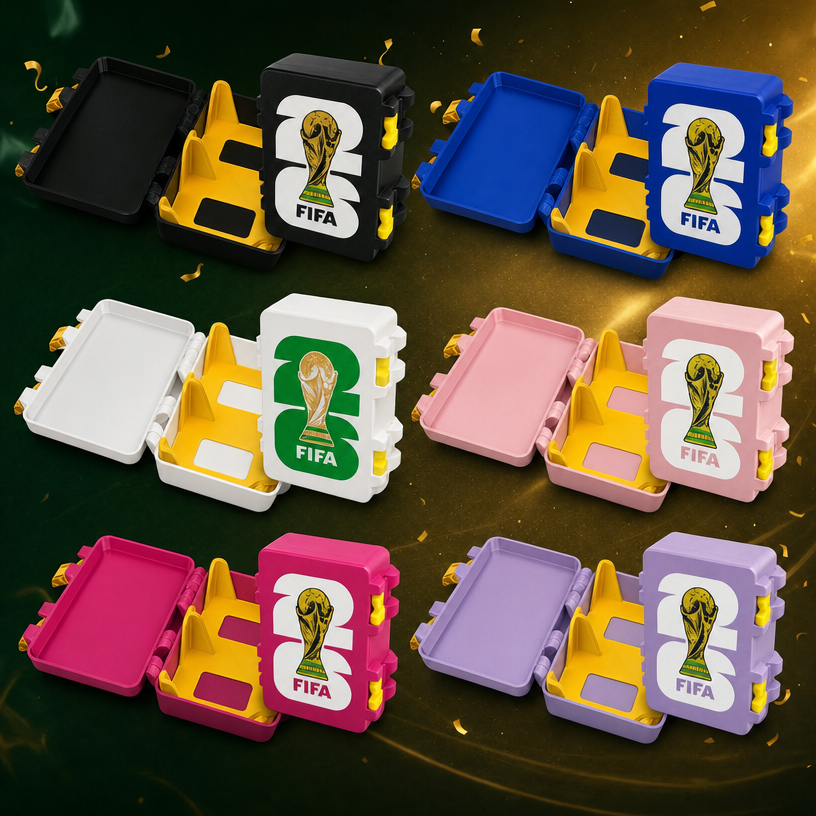 Porta Figurinhas Copa do Mundo 2026 Caixa Organizadora Case com 2 Divisórias para Álbum e Cards 500
