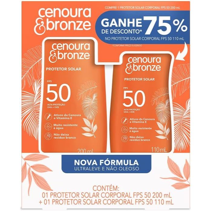 Kit Cenoura & Bronze Protetor Solar 200ml+ Protetor Solar 110ML - FPS 50