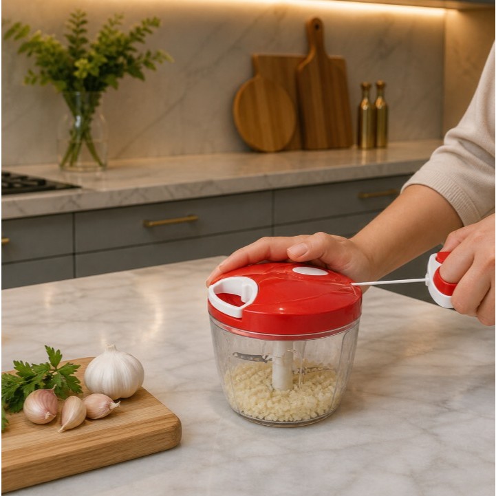 Mini Processador Manual Alimentos Compacto Faca Inox Alho Cebola Temperos