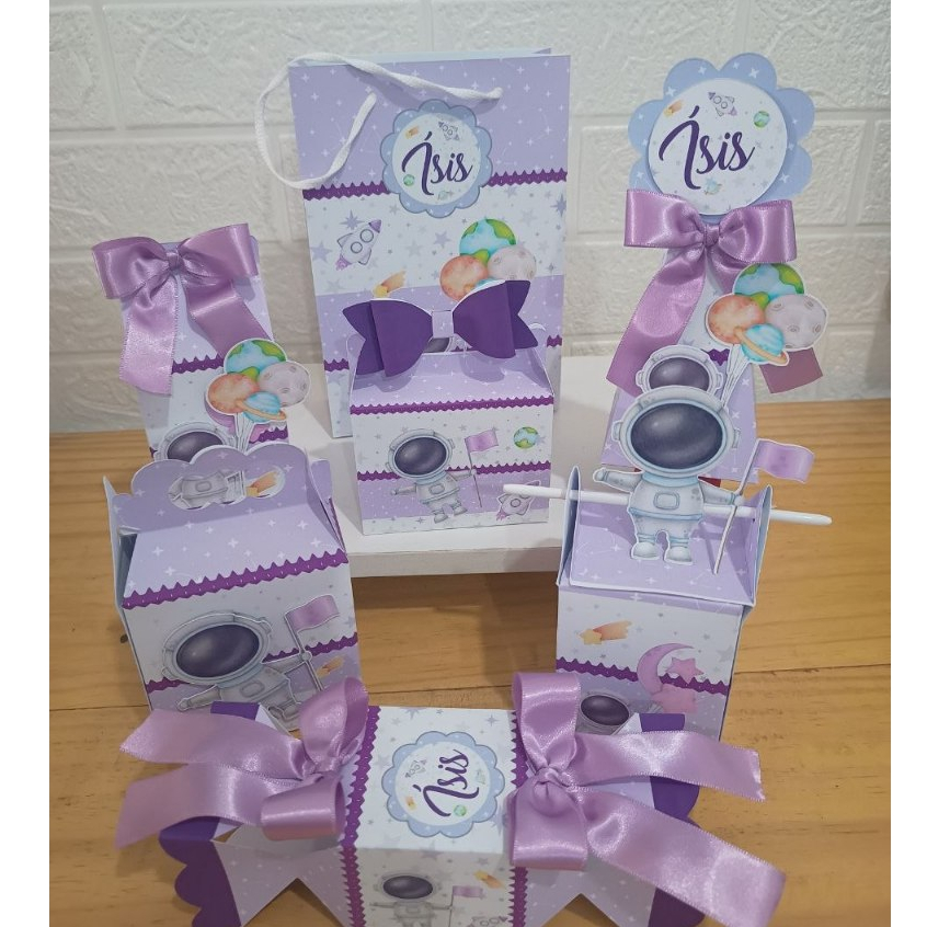 kit festa personalizados lembrançinhas festa infantil ASTRONAUTA MENINA LILAS OU ROSA