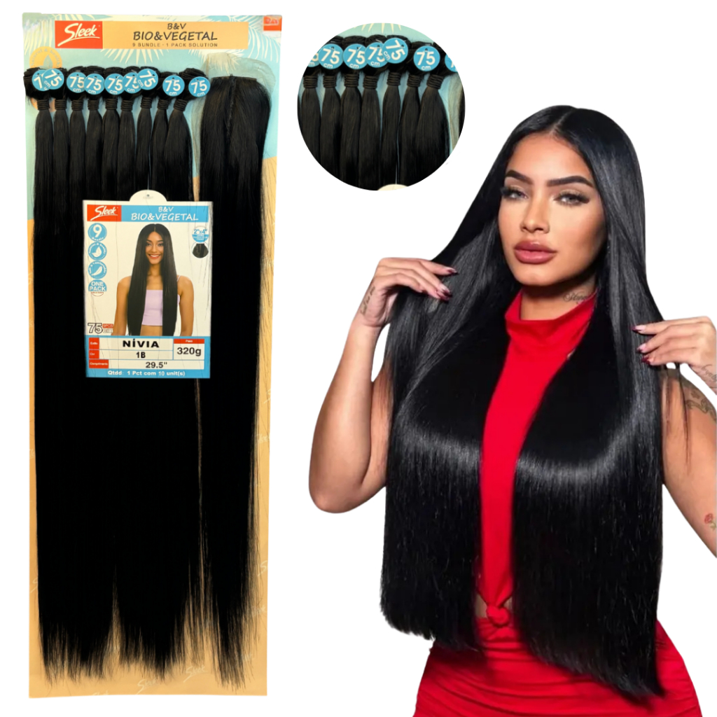 Cabelo Bio Vegetal Liso Nivia 75cm Sleek 320g 9 Telas + Closure Idêntico Ao Humano