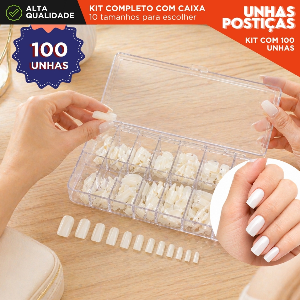 Unhas Postiças Naturais e Elegantes – Alongamento Perfeito com Aplicação Rápida e faceis de aplicar
