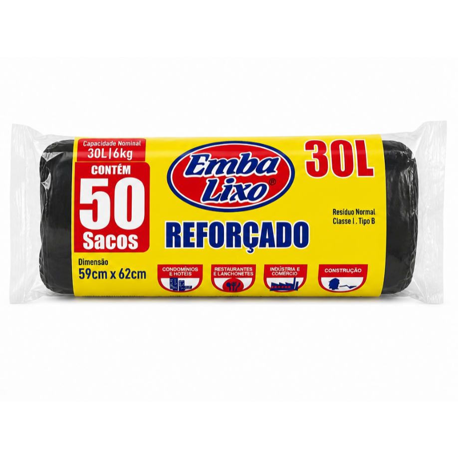 Saco Lixo Embalixo 30L Reforçado Preto Com 50 Sacos