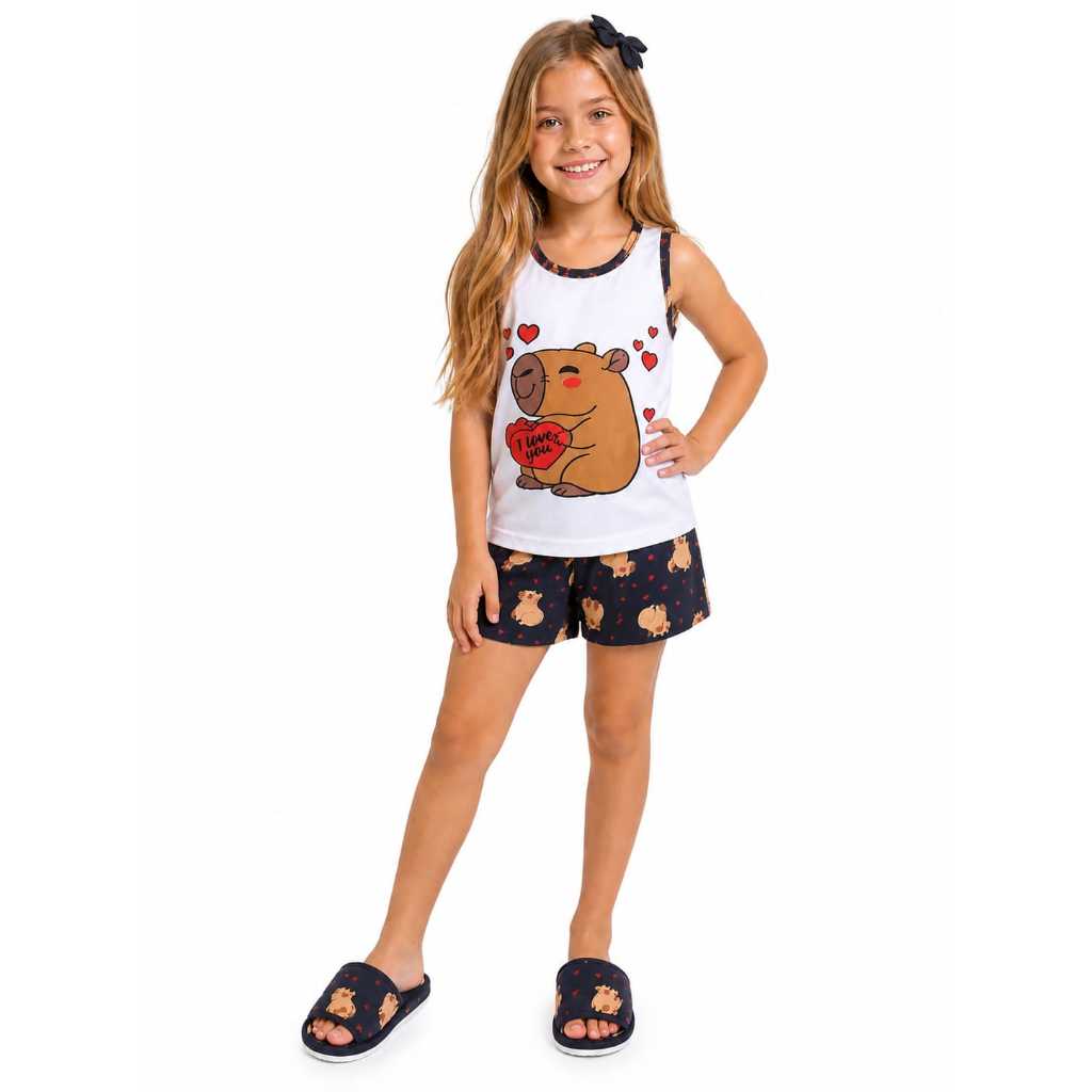 Baby dool feminino infantil regata pijama infantil feminino verão roupa de dormir short dool