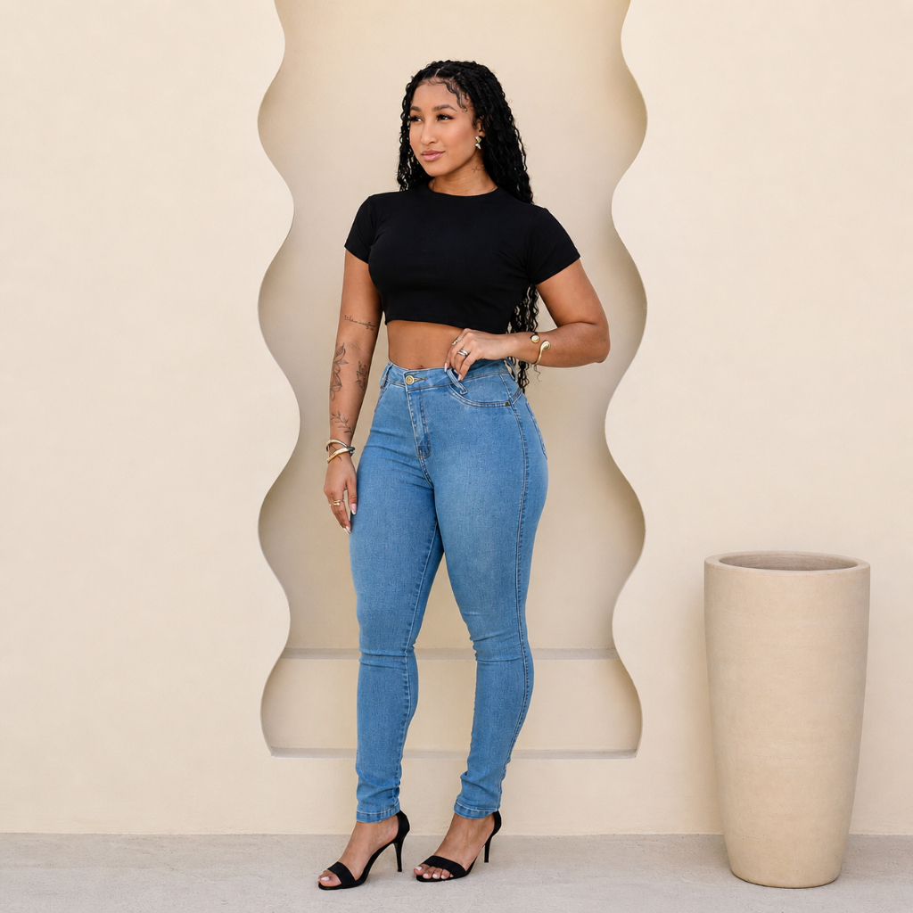 Calça Jeans Feminina Com Estilo Clássico Tradicional Marmorizada