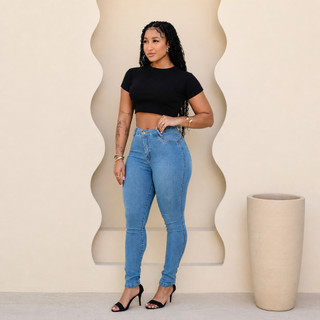Calça Jeans Feminina Com Estilo Clássico Tradicional Marmorizada