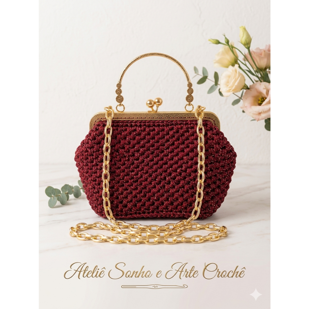 Clutch Paty em Crochê com fio Poliester Lurex