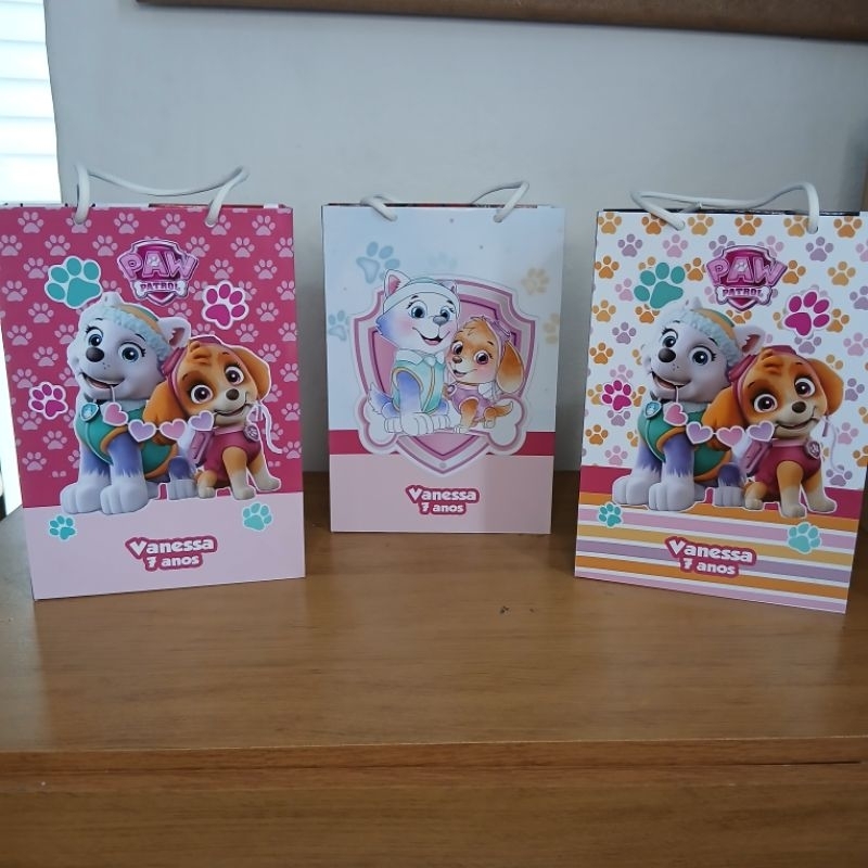 Sacola Personalizada com Fundo Automático Skye e Everest Patrulha Canina Menina / Lembrancinha de Festa / Aniversário