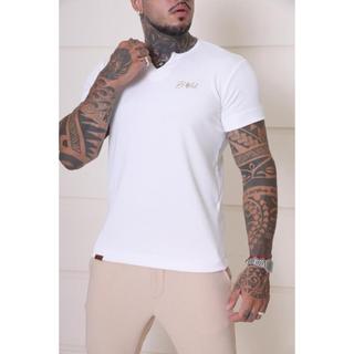 Camiseta Masculina Slim Canelada com Elastano Gola V Bordada. Casual, Premium e Confortável. Ideal para o dia a dia luxo