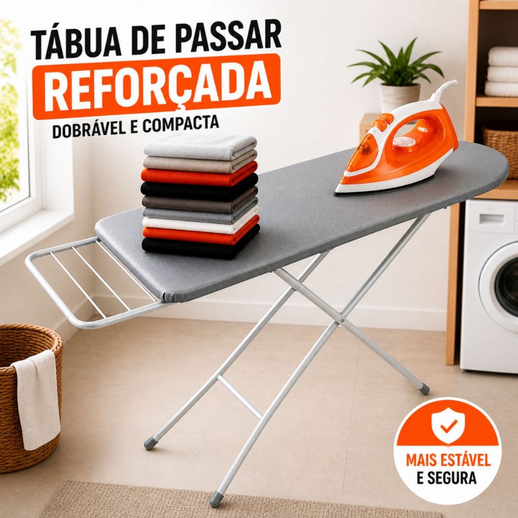 Tábua de Passar Roupa Dobrável Reforçada 4 Alturas Porta Ferro Antiderrapante