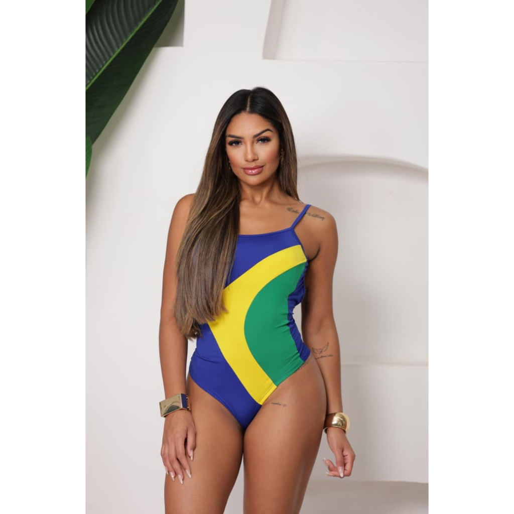 Body Feminino Com Bojo Brasil Verde Amarelo Azul – Moda Verão Body Modelador Casual e Praia Copa