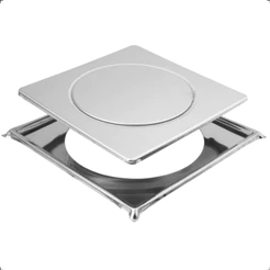 Ralo Click 15x15 Com Porta Grelhas Prateado Cromado Brilhante em Aço Inox Quadrado Inteligente Para Banheiro