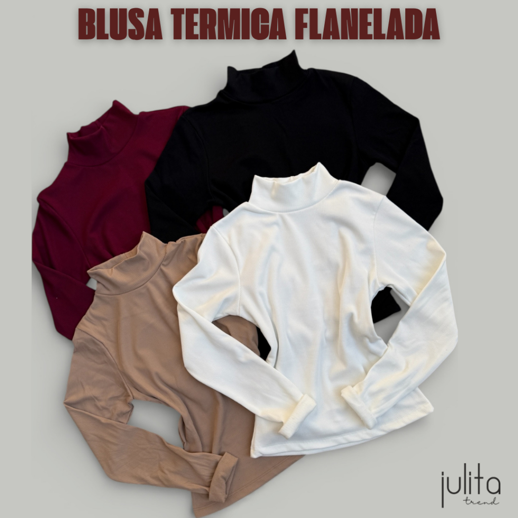 Blusa Térmica Feminina Peluciada Blusa Canelada Gola Alta Inverno Manga Longa