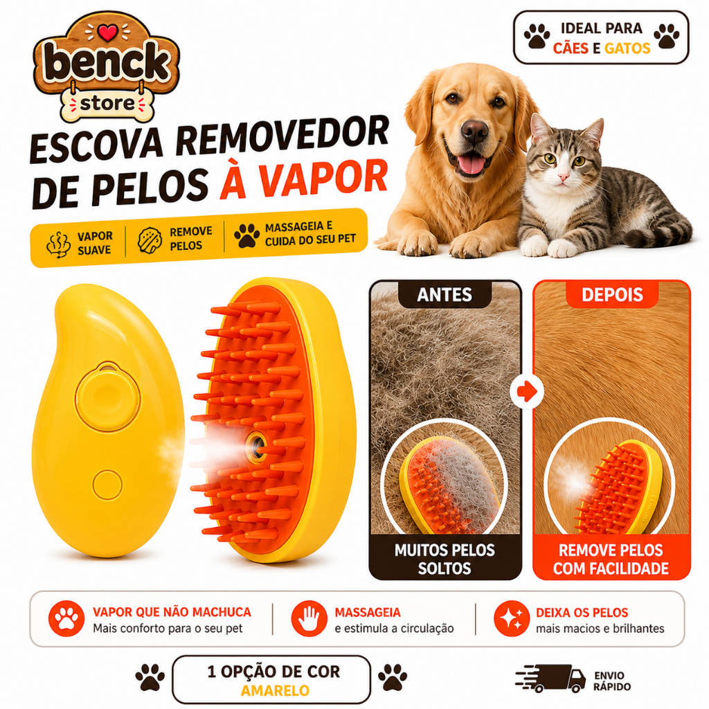 Kit Pet 2 em 1 Escova Spray Vapor + Bolinha Inteligente USB Cães Gatos