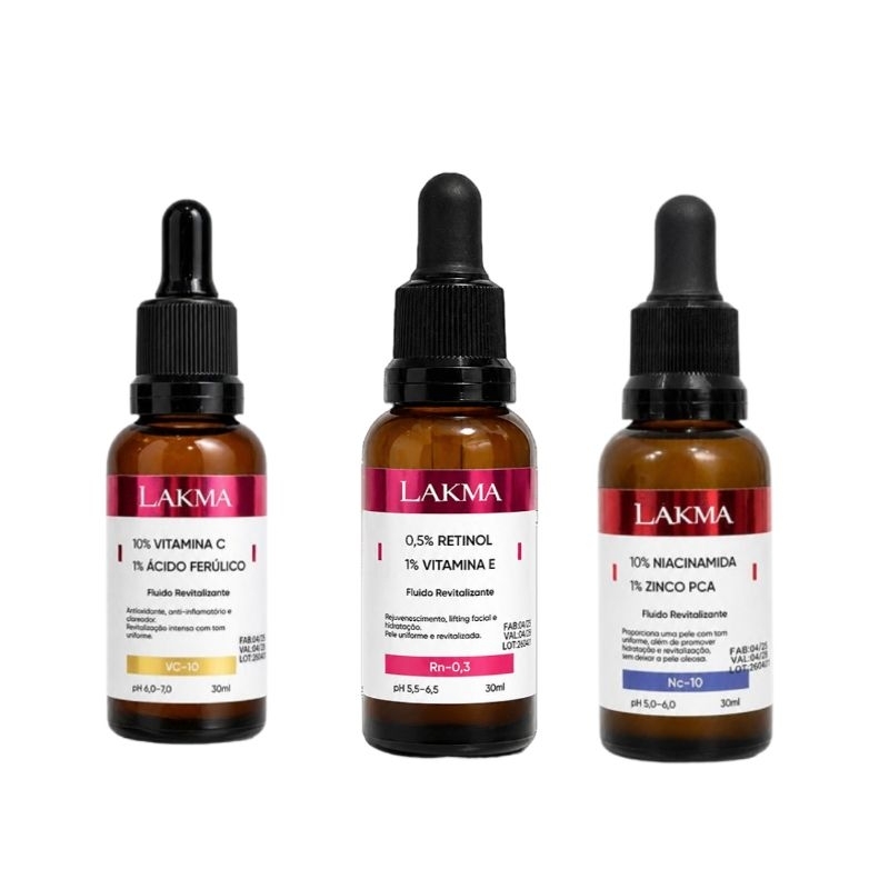 Kit Skincare Completo Lakma – Vitamina C + Niacinamida + Retinol | Tratamento Facial Completo