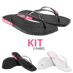 Kit Chinelo Feminino Traserinha Casual Branco Preto Confortável