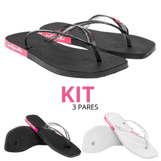 Kit Chinelo Feminino Traserinha Casual Branco Preto Confortável