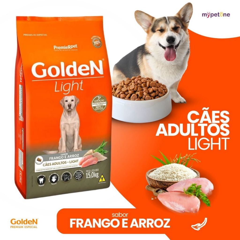 Ração Golden Fórmula Light Cães Adultos Sabor Frango e Arroz 15kg