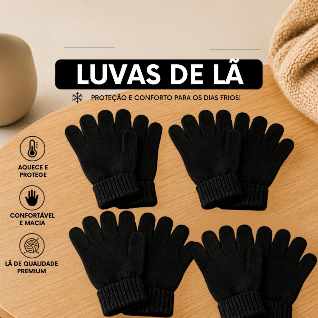 Kit Luva De Frio Adulto Inverno Luvas Grossas Masculino Feminino