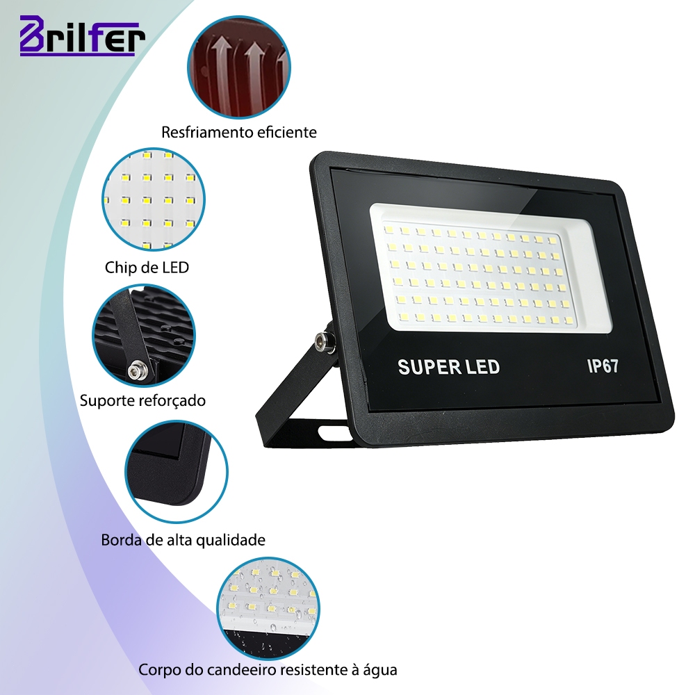 Kit2 Refletor Led 300w Super Brilho IP66 Branco Frio 6500K Alta Durabilidade e Economia