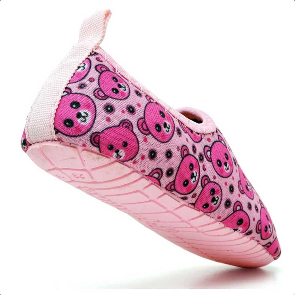 Sapatilha Urso Rosa Antiderrapante Neoprene Sapato Aquático De Criança Infantil Calce Fácil