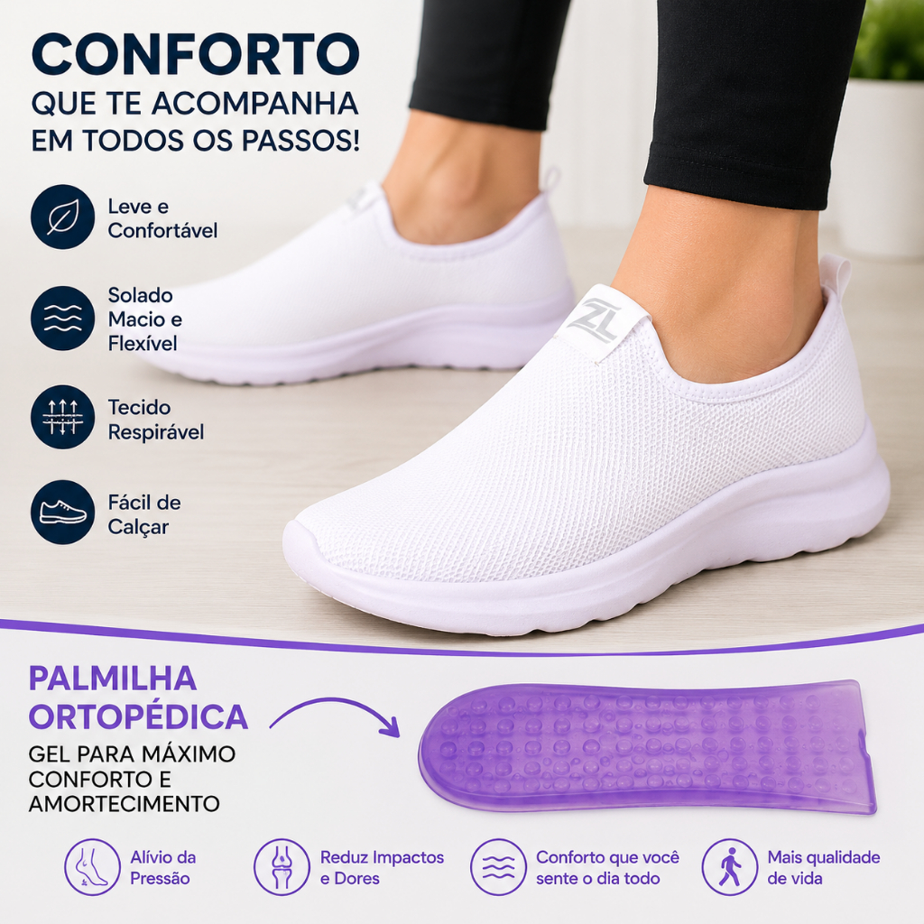 Tênis Calce Fácil Feminino Ortopédico Confortável