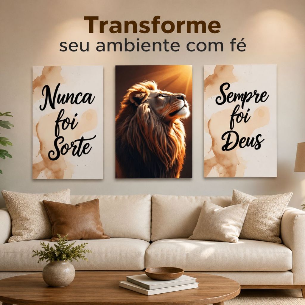 Quadro Decorativo Grande Luxo HD Leão Judá Nunca Foi Sorte Sempre Foi Deus Luxo Sala Quarto Casa Decoração