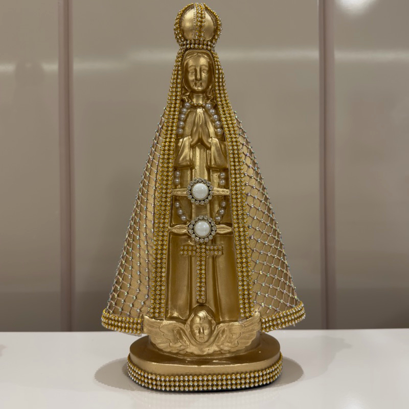 Imagem Nossa Senhora Aparecida Dourada Casamento Tela 40/30/22 e 15cm Batizado|Decoração|Presente