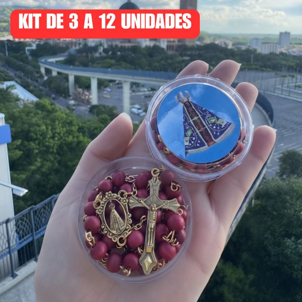 Kit 3/6/12 Terços Católicos Perfumados de Rosas com Medalha de Aparecida