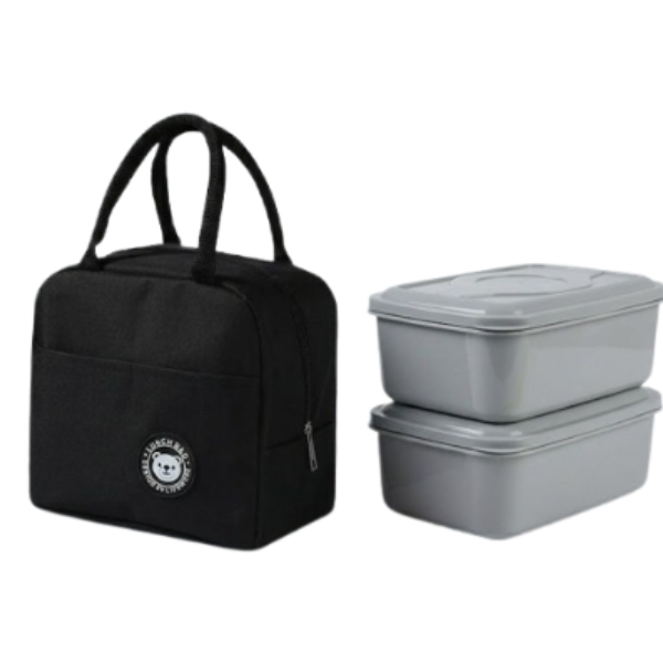 Bolsa Térmica de Mão Com 2 Potes 500ml Marmiteira Conserva Alimento Lancheira Escolar Escritório