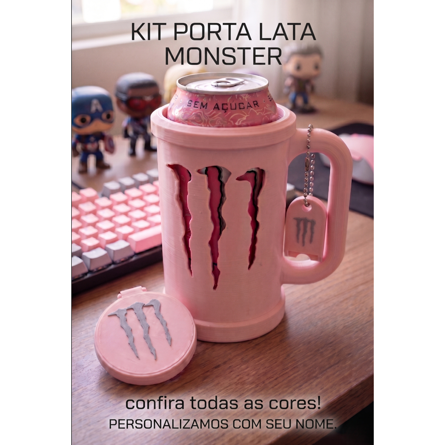 Kit Caneca porta lata Monster | Com ou Sem Nome | Personalizado | Porta Lata | Brinde