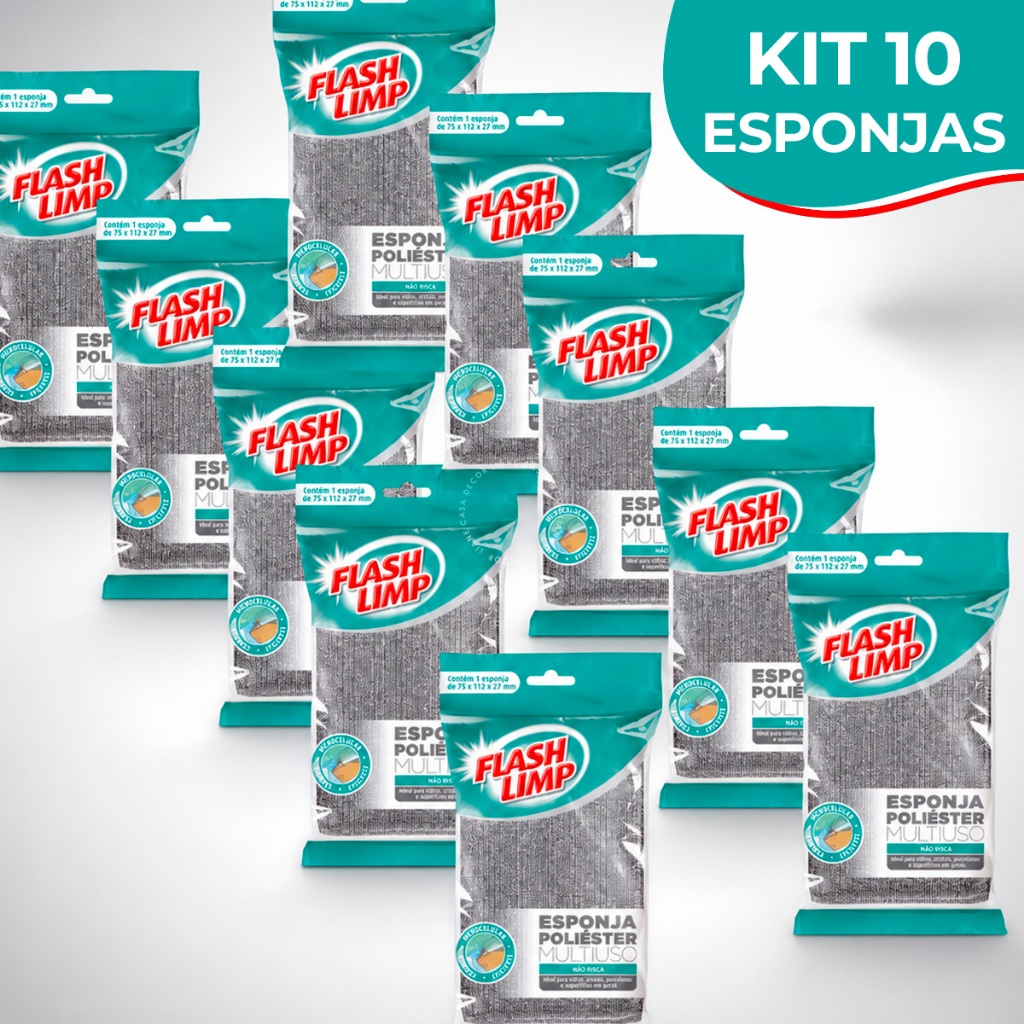 Kit Esponjas Poliéster Louças Multiuso Flash Limp Anti Risco Limpeza Doméstica Pratos Copos
