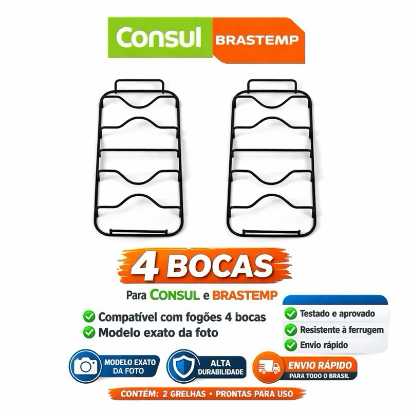 kit 2 Grelhas para Fogão 4 Bocas pega brastemp / cônsul Alta qualidade Fogão 4 bocas