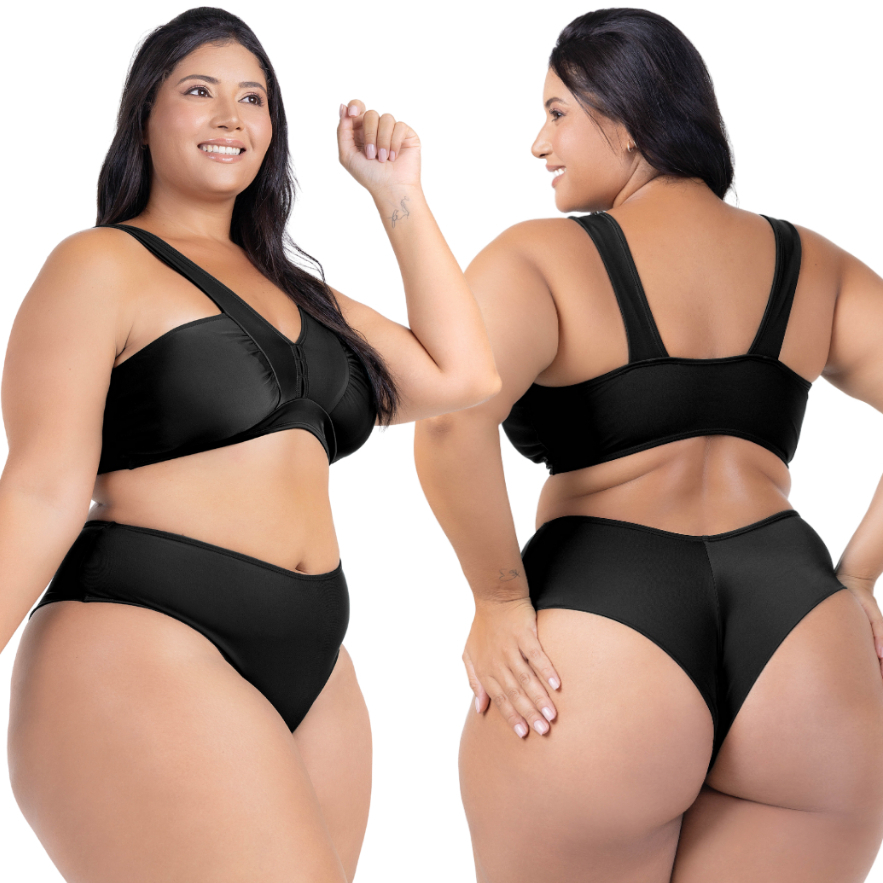 Biquíni Cós Alto Sustentação Plus Size Alças Largas Bojo Decotado Alta Sustentação Moda Praia 2024